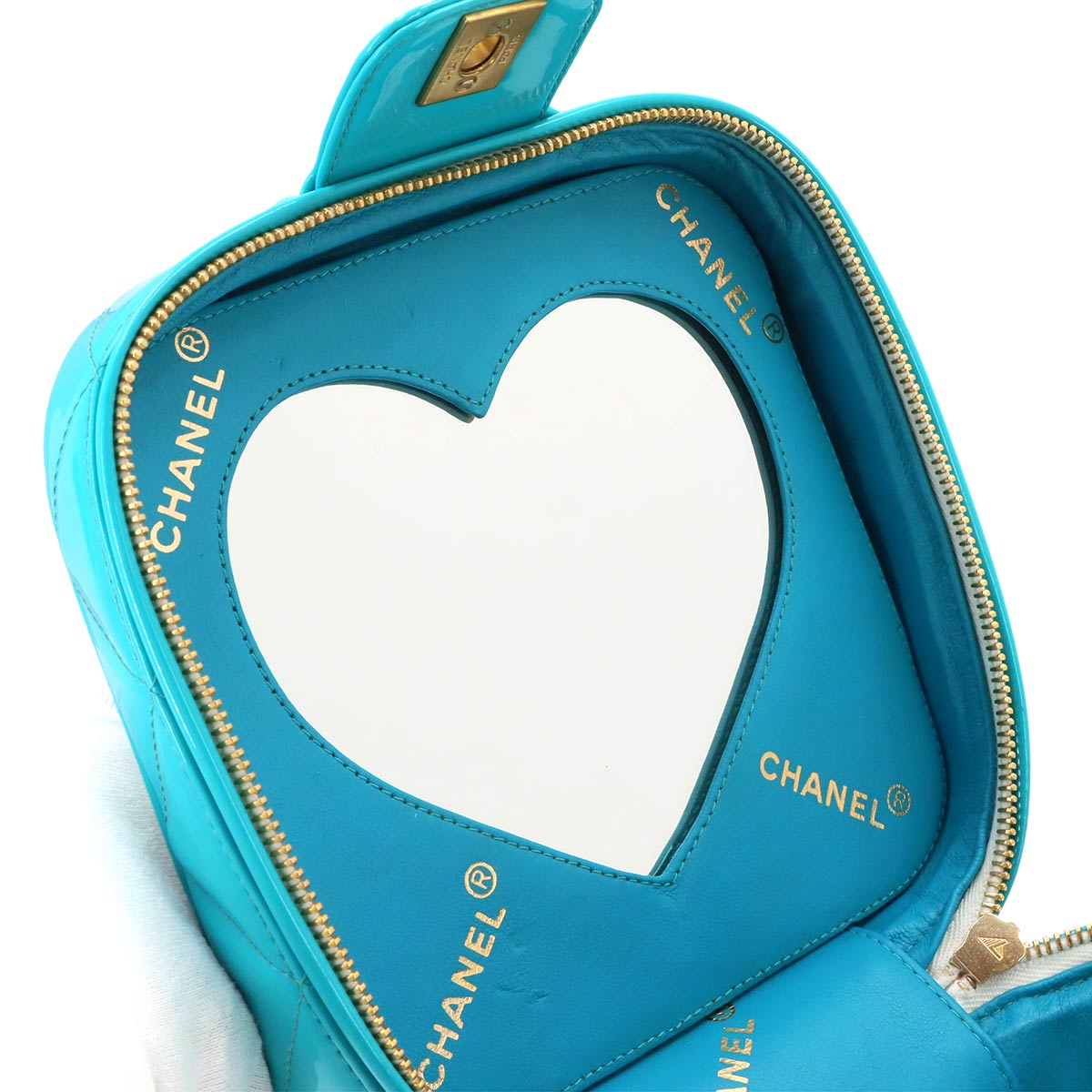 Vanity Hand Bag Patent Leather Blue Vintage Purse