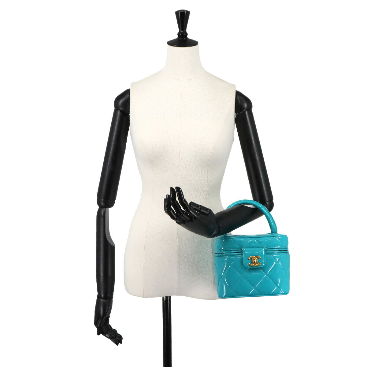 Vanity Hand Bag Patent Leather Blue Vintage Purse