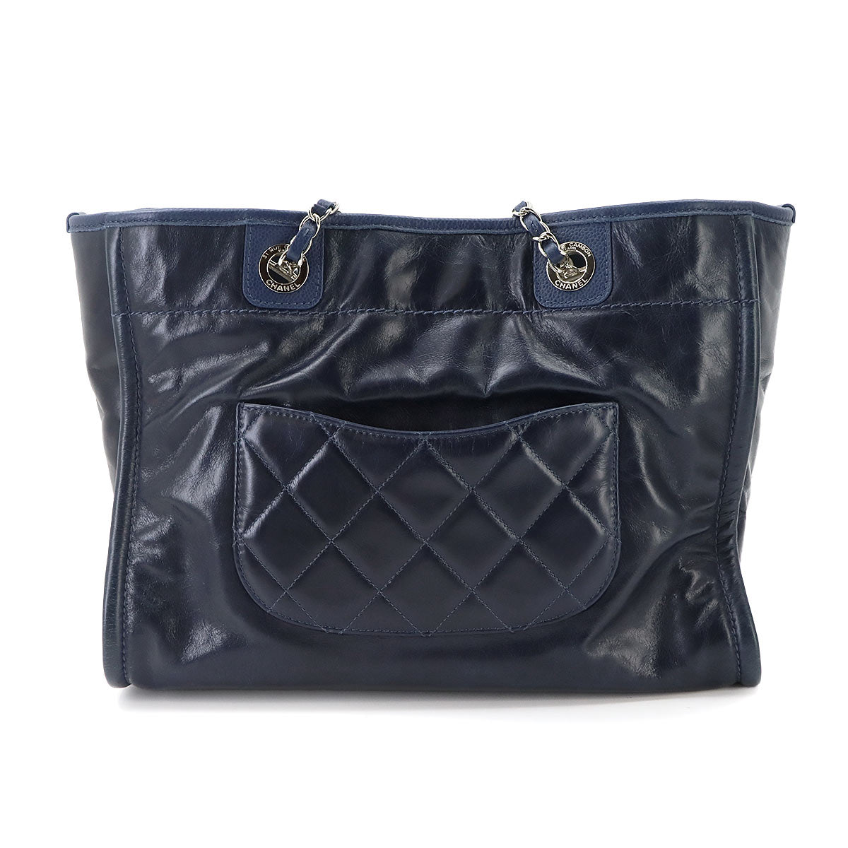 Deauville Chain Tote Bag Leather Navy A93257 Purse