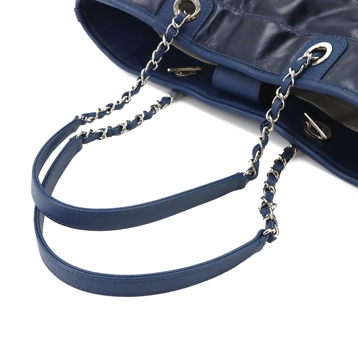 Deauville Chain Tote Bag Leather Navy A93257 Purse