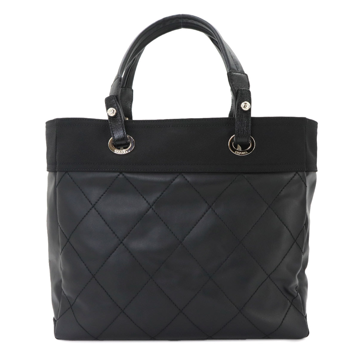 Paris Biarritz GM Tote Bag PVC Nylon Leather Black A34210 Purse