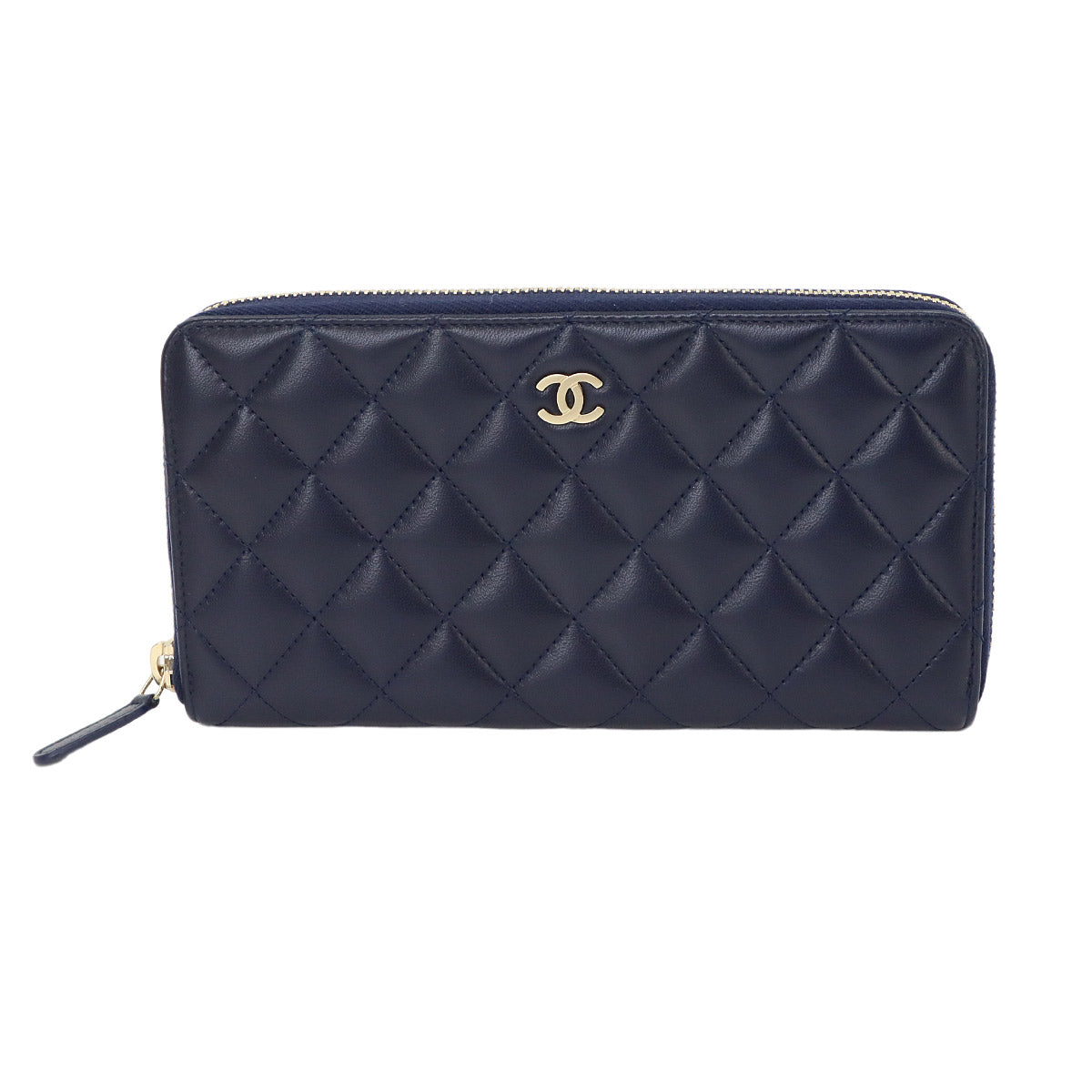 Matelasse Classic Long Zipped Wallet Leather Navy Purse