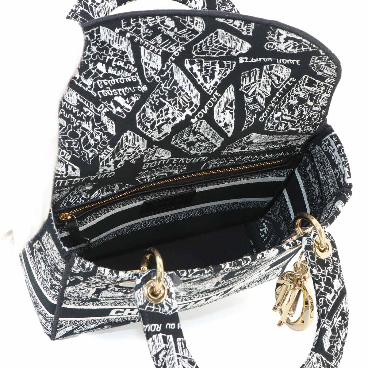 Lady D-Lite Medium Hand Shoulder Bag Canvas Black