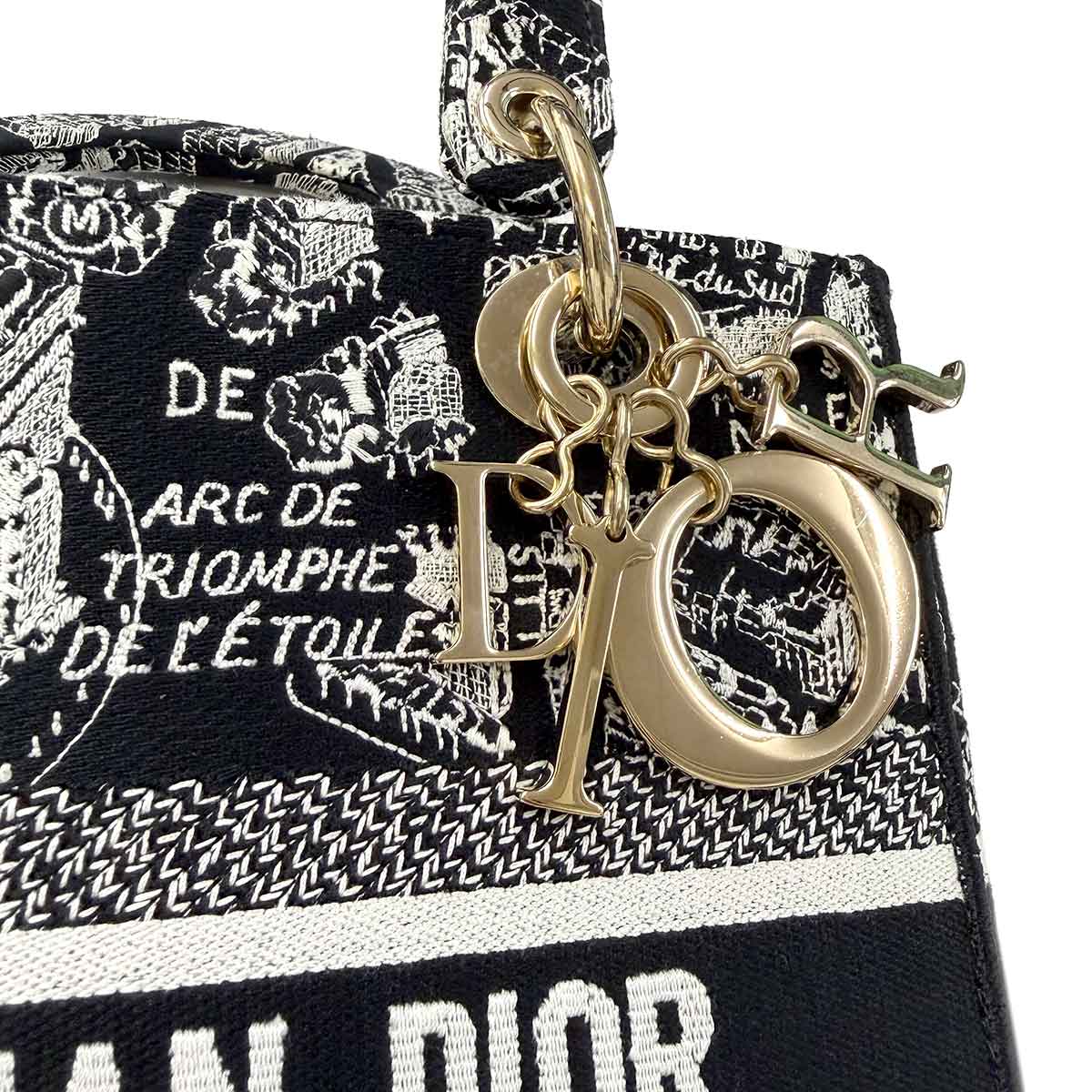 Lady D-Lite Medium Hand Shoulder Bag Canvas Black