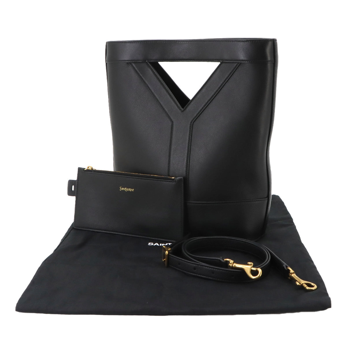 Y Small Bucket Hand Shoulder Bag Leather Black 808224