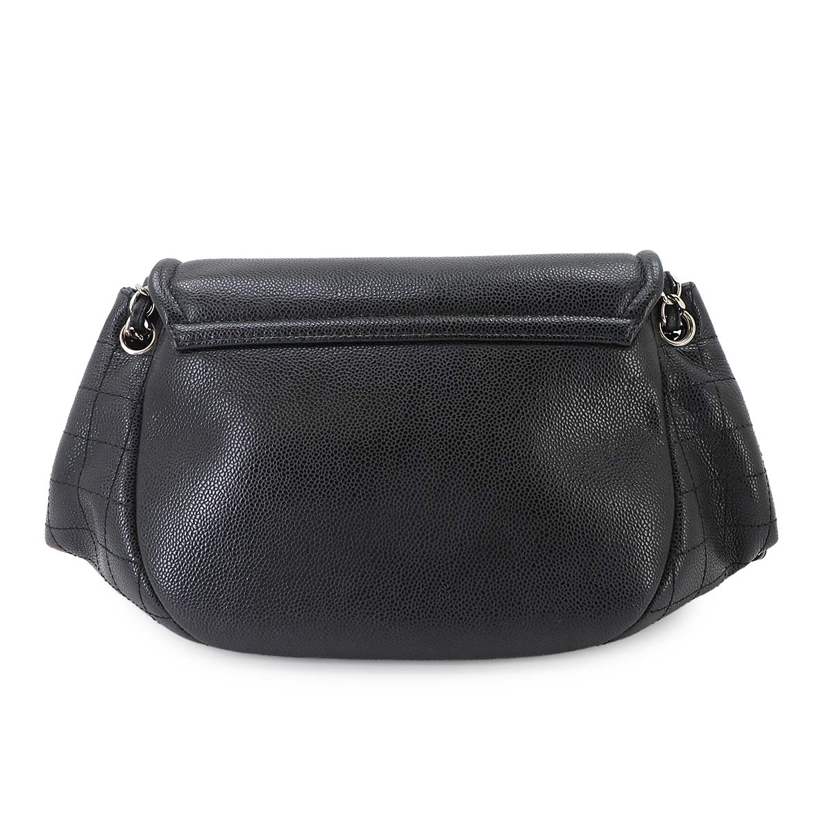 Half Moon Chain Shoulder Bag Leather Black Purse