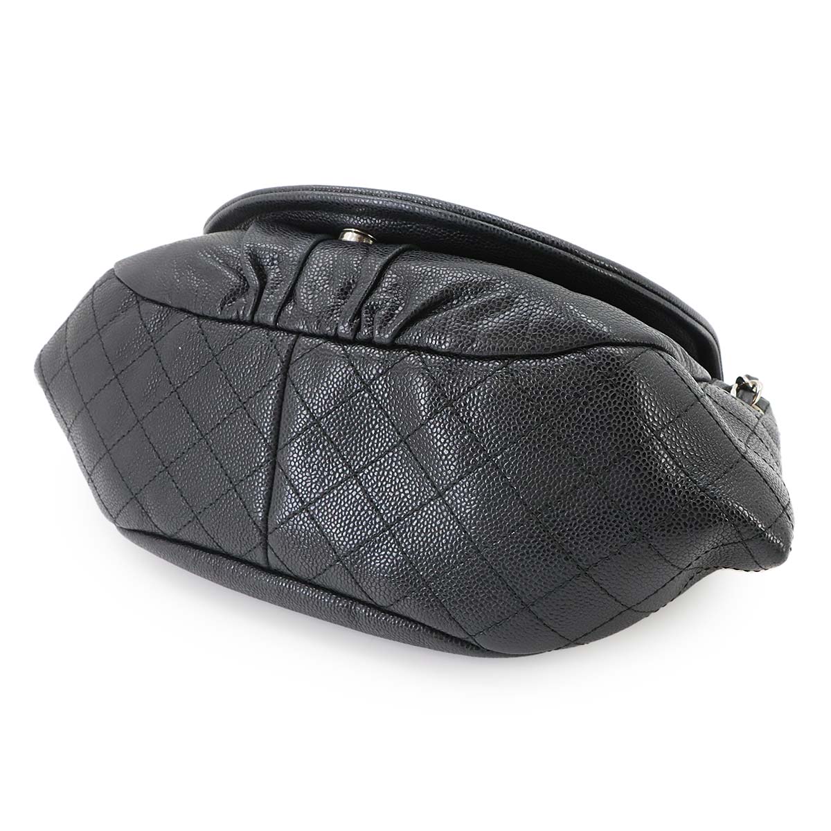 Half Moon Chain Shoulder Bag Leather Black Purse