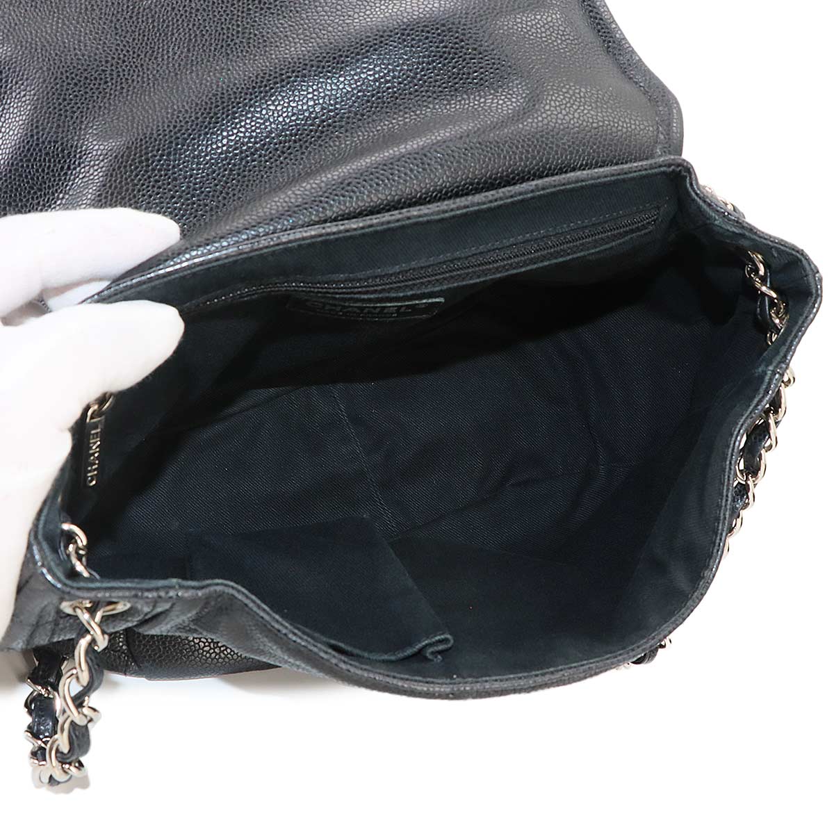 Half Moon Chain Shoulder Bag Leather Black Purse