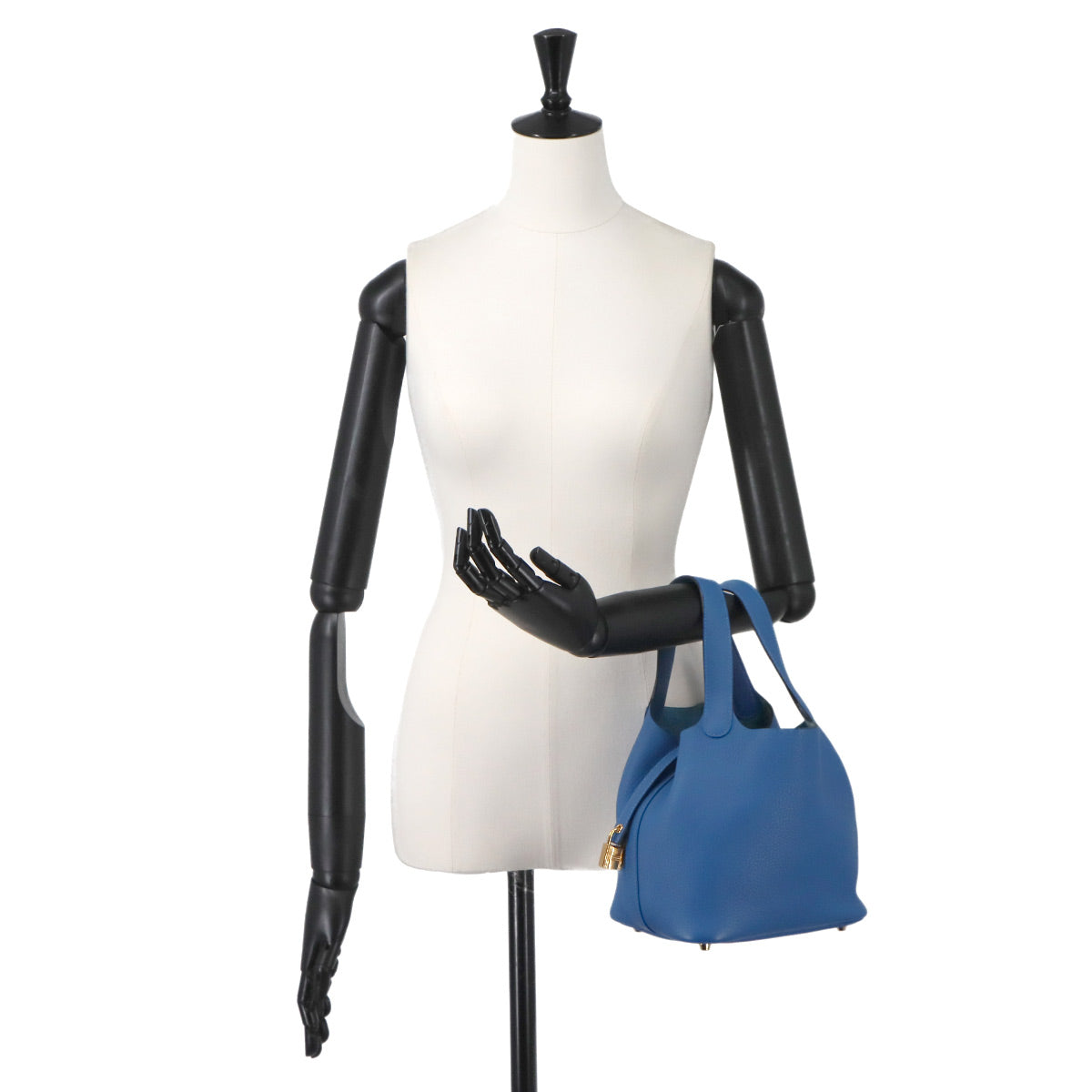Picotin Lock PM Hand Bag Taurillon Clemence Blue zellige