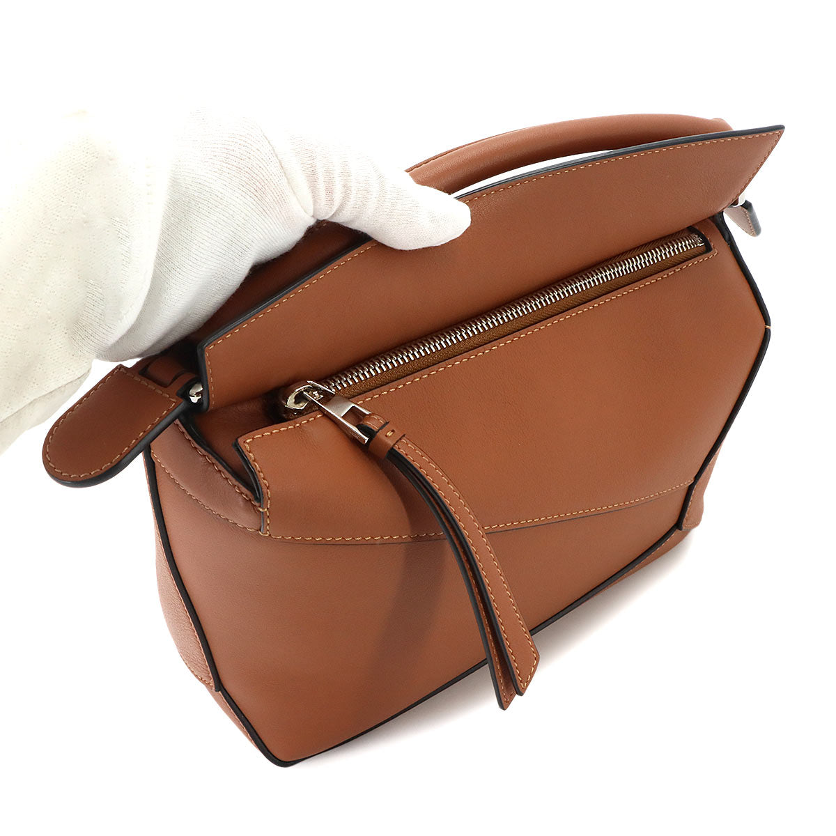 Pazzle Bag Small 2way Hand Shoulder Bag Leather Tan Brown