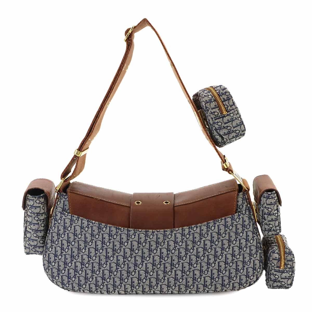 Street Chic Shoulder Bag Canvas Leather Navy Brown