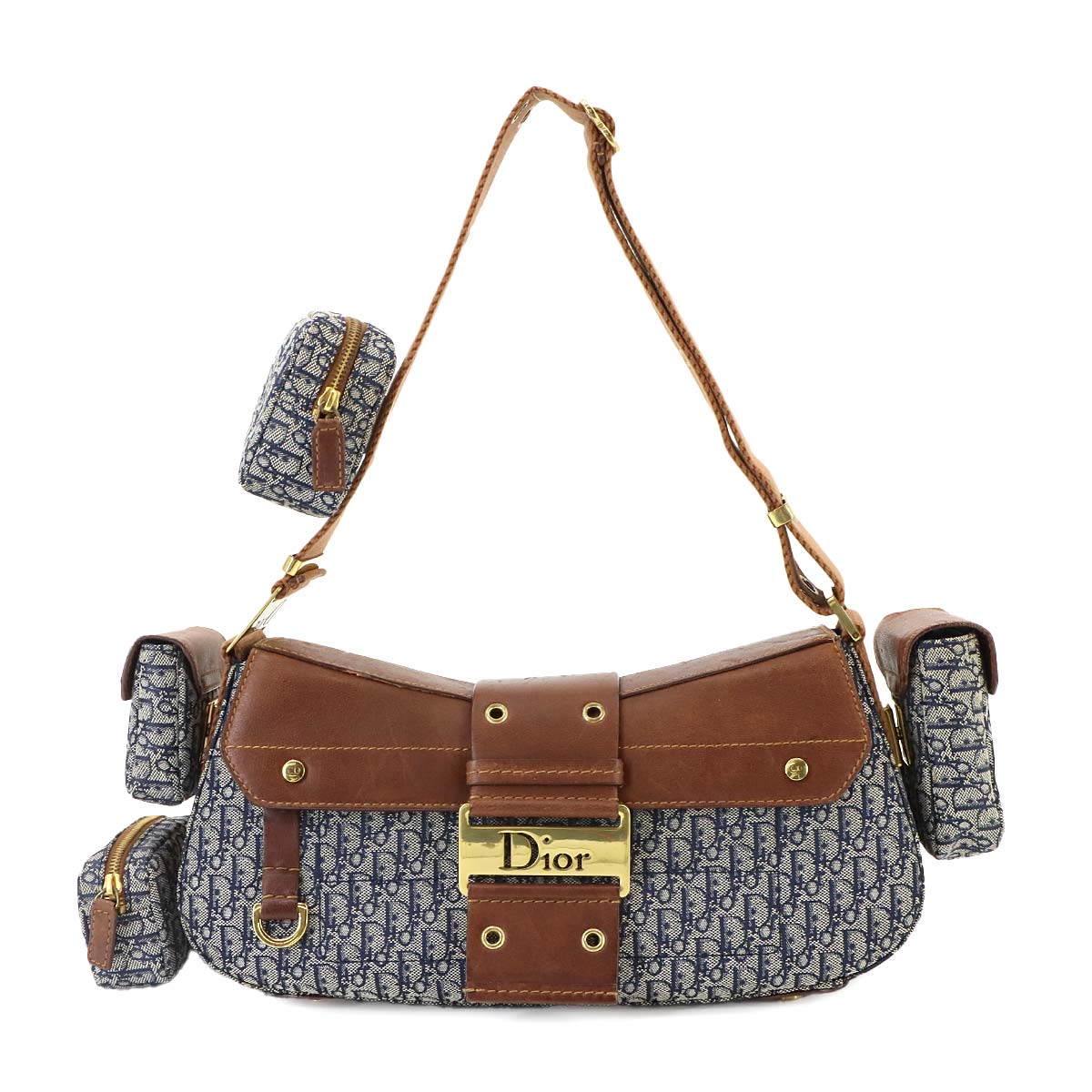 Street Chic Shoulder Bag Canvas Leather Navy Brown