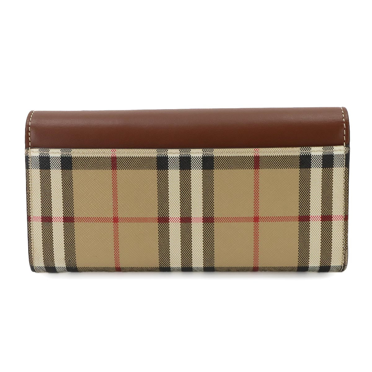 Plaid Long Wallet PVC Leather Beige Brown Check