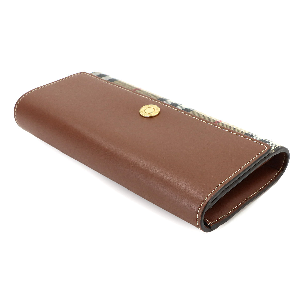 Plaid Long Wallet PVC Leather Beige Brown Check