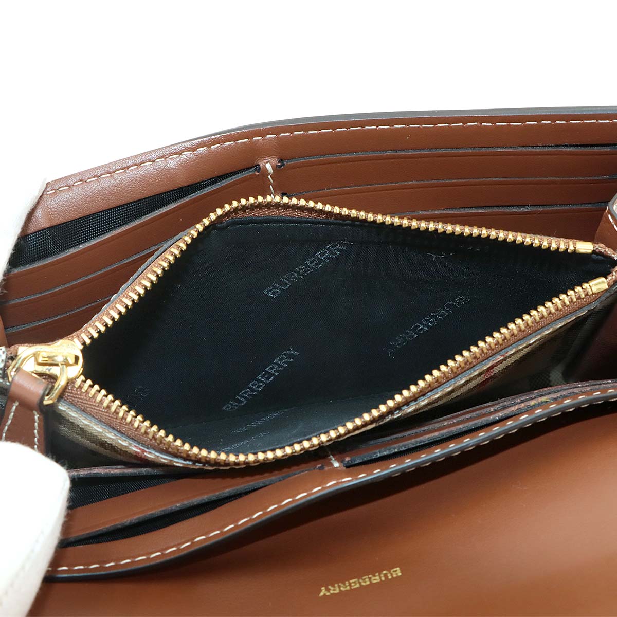 Plaid Long Wallet PVC Leather Beige Brown Check