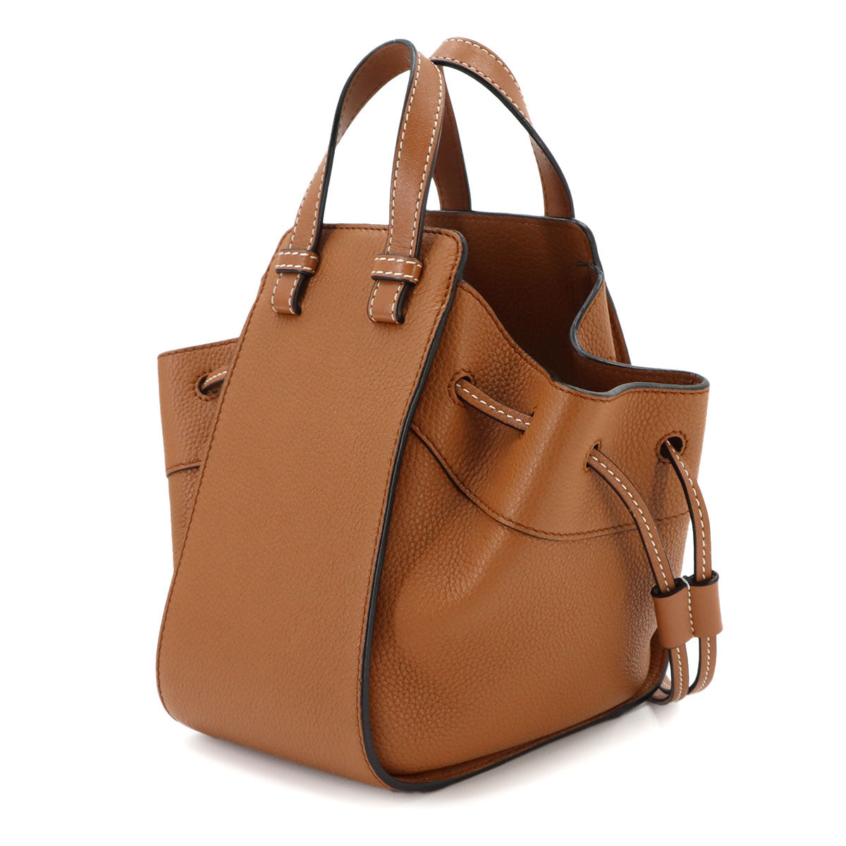 Hammock Drawstring Mini Hand Shoulder Bag Leather Brown