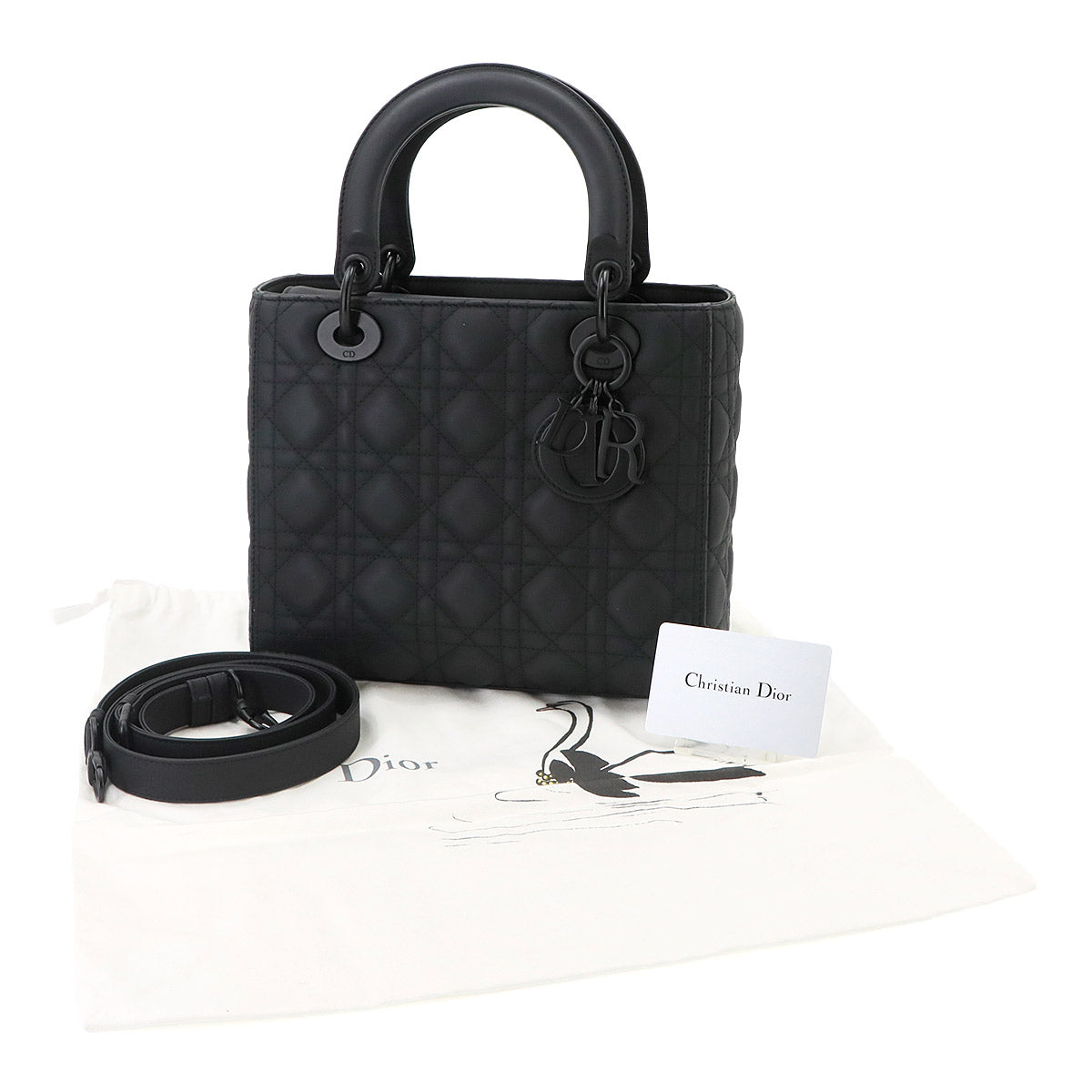 Lady Dior Medium Hand Shoulder Bag Leather Black