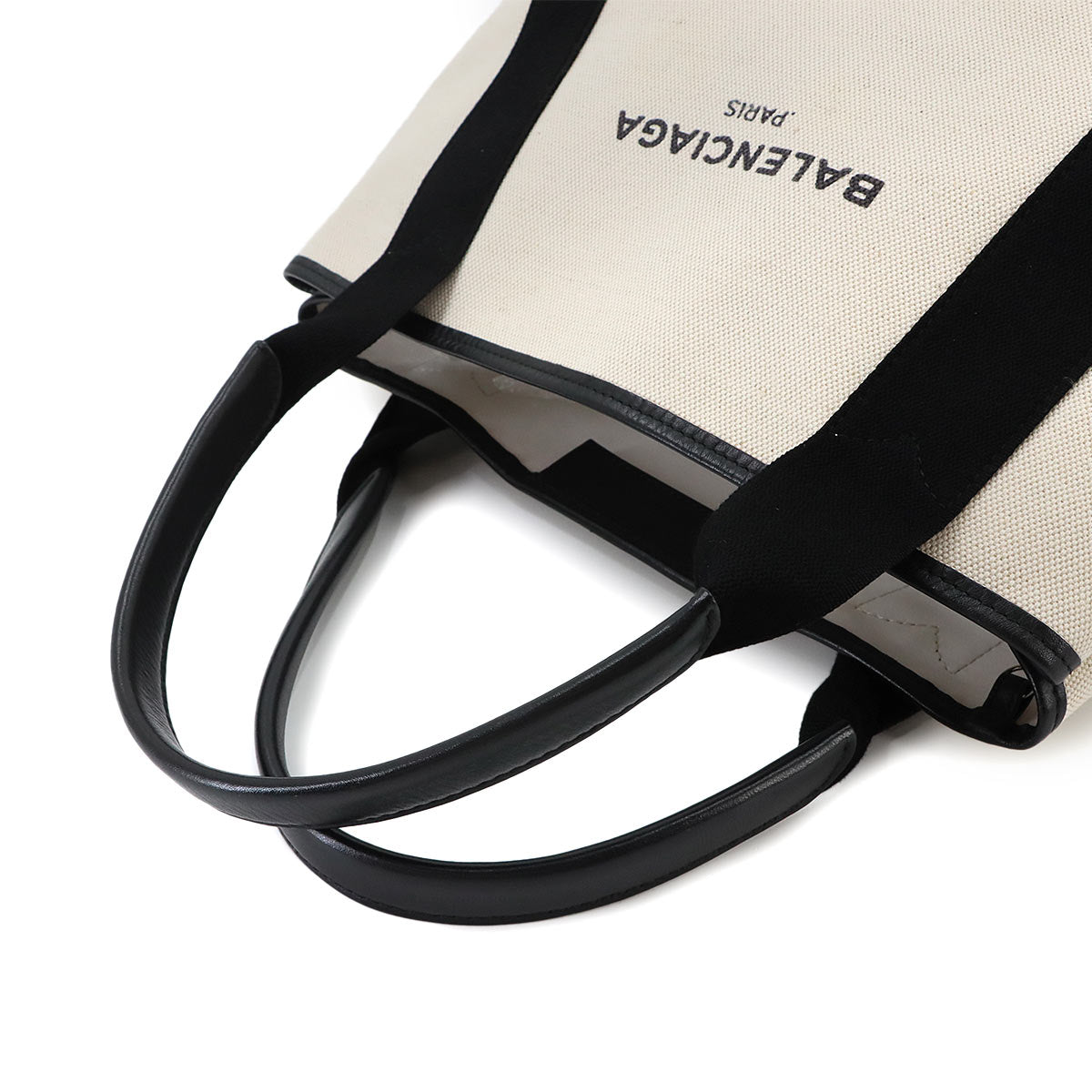 Navy Cabas Small Tote Bag Canvas Leather White Black 339933