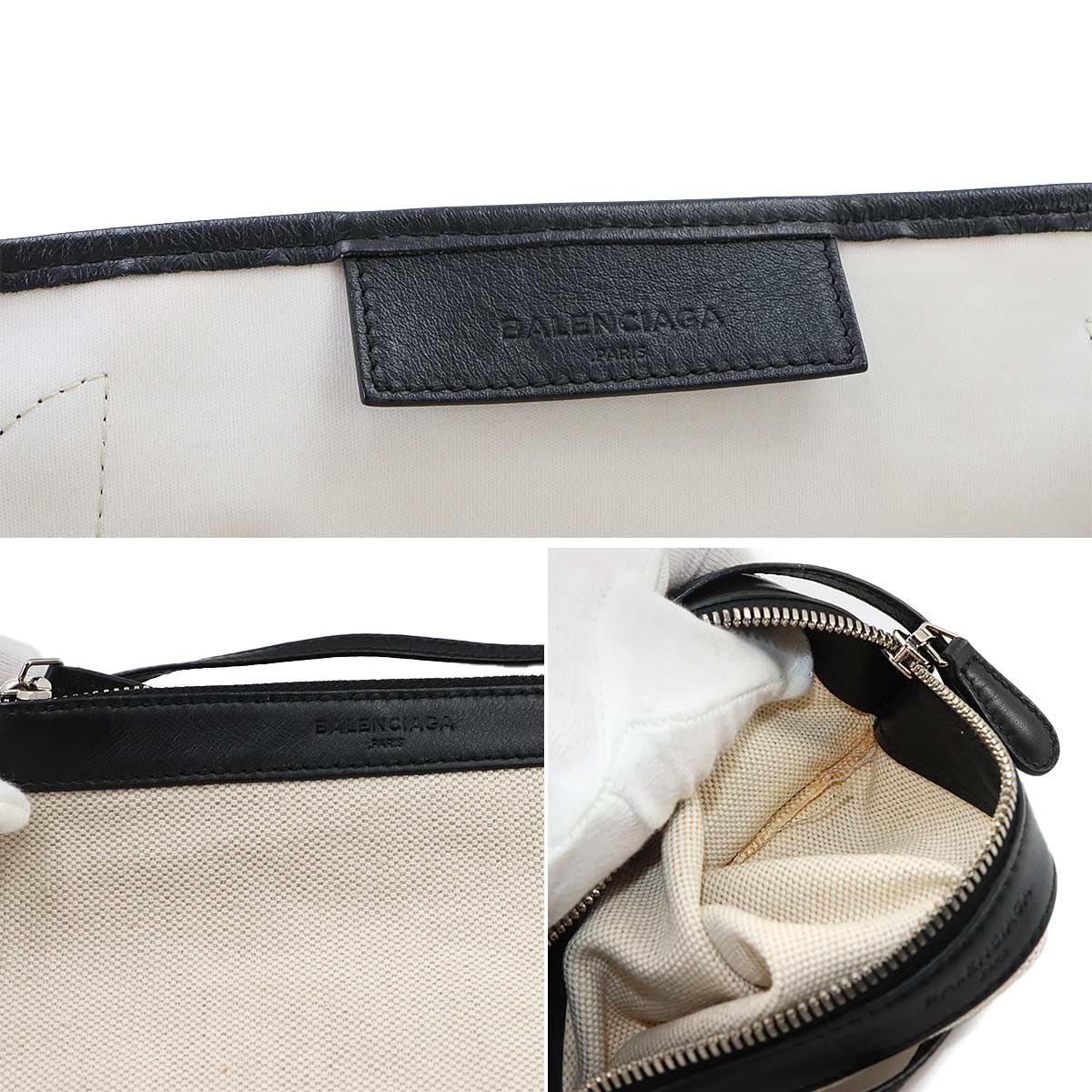 Navy Cabas Small Tote Bag Canvas Leather White Black 339933