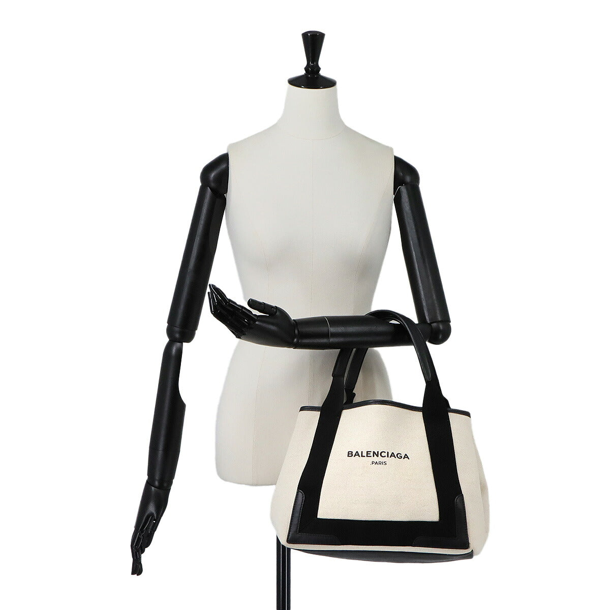 Navy Cabas Small Tote Bag Canvas Leather White Black 339933