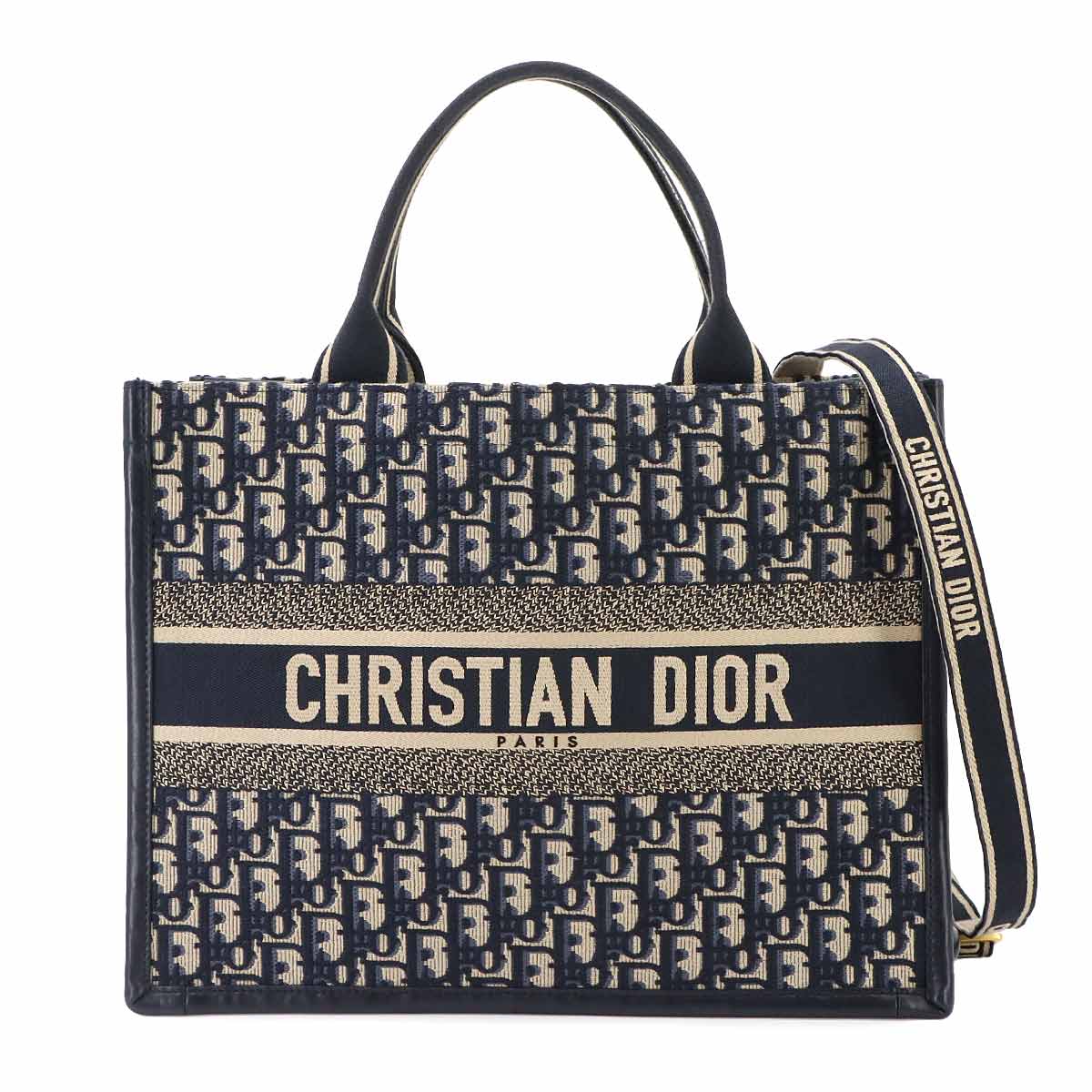 Oblique Book Tote Medium Bag Canvas Navy M1324CZBB