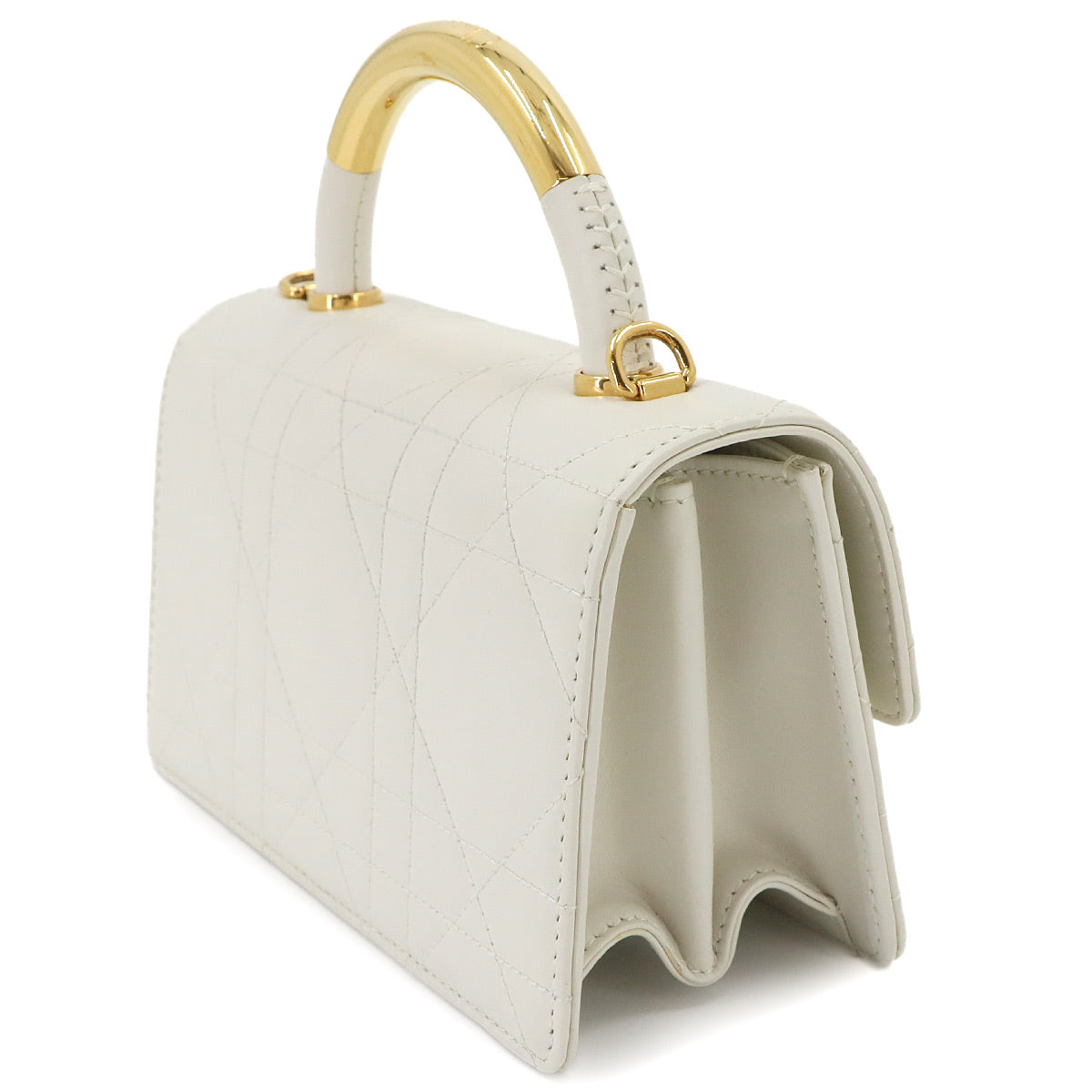 Dior Ange Mini Microcannage Hand Shoulder Bag Leather White