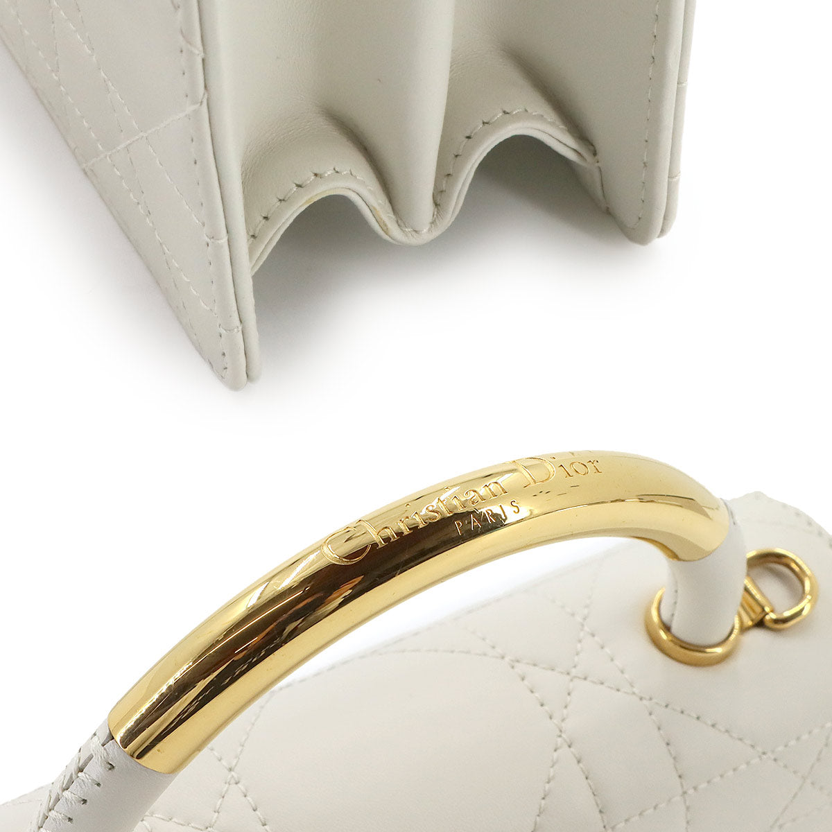 Dior Ange Mini Microcannage Hand Shoulder Bag Leather White