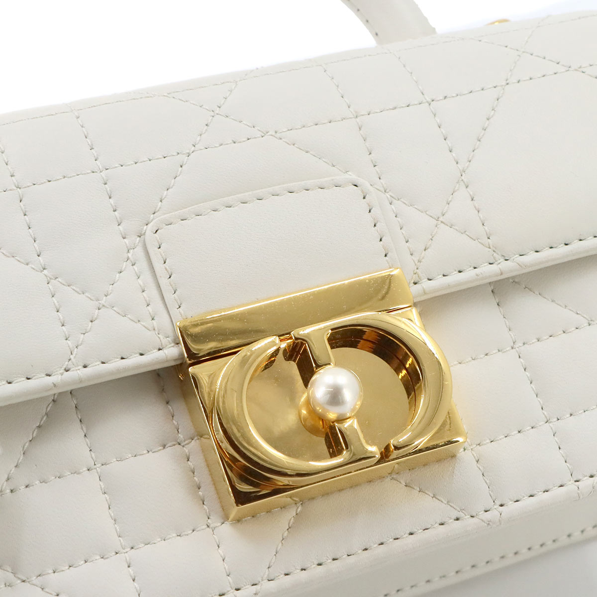 Dior Ange Mini Microcannage Hand Shoulder Bag Leather White