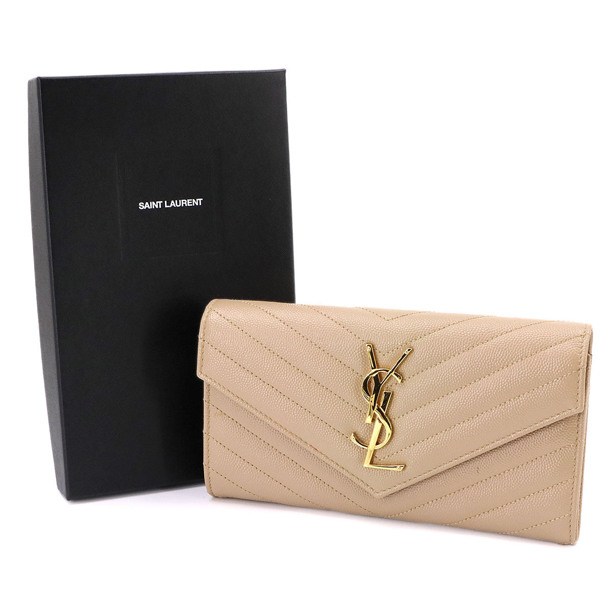 Monogram Large Flap Wallet Leather Beige 372264