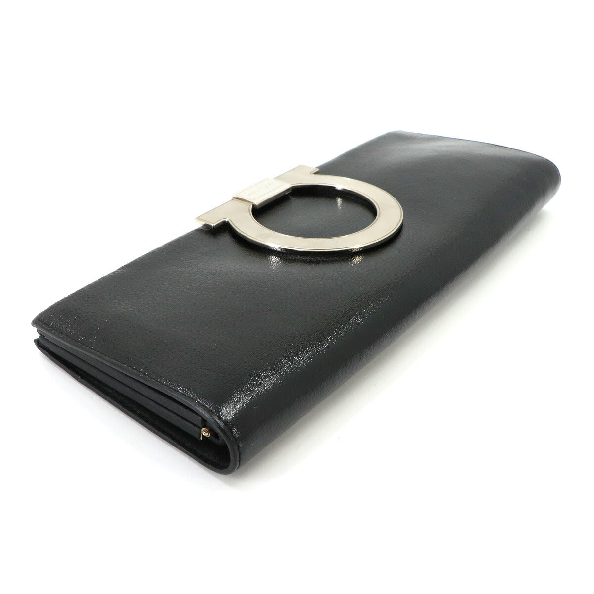 Gancini Chain Clutch Bag Leather Black 21 8459