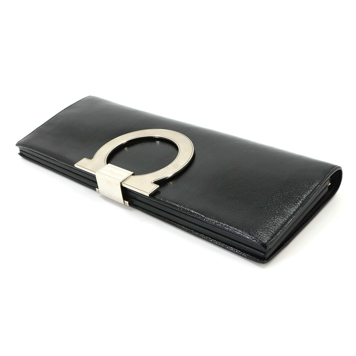 Gancini Chain Clutch Bag Leather Black 21 8459