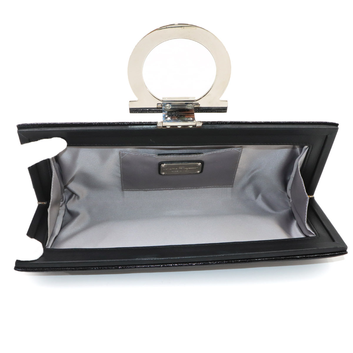 Gancini Chain Clutch Bag Leather Black 21 8459