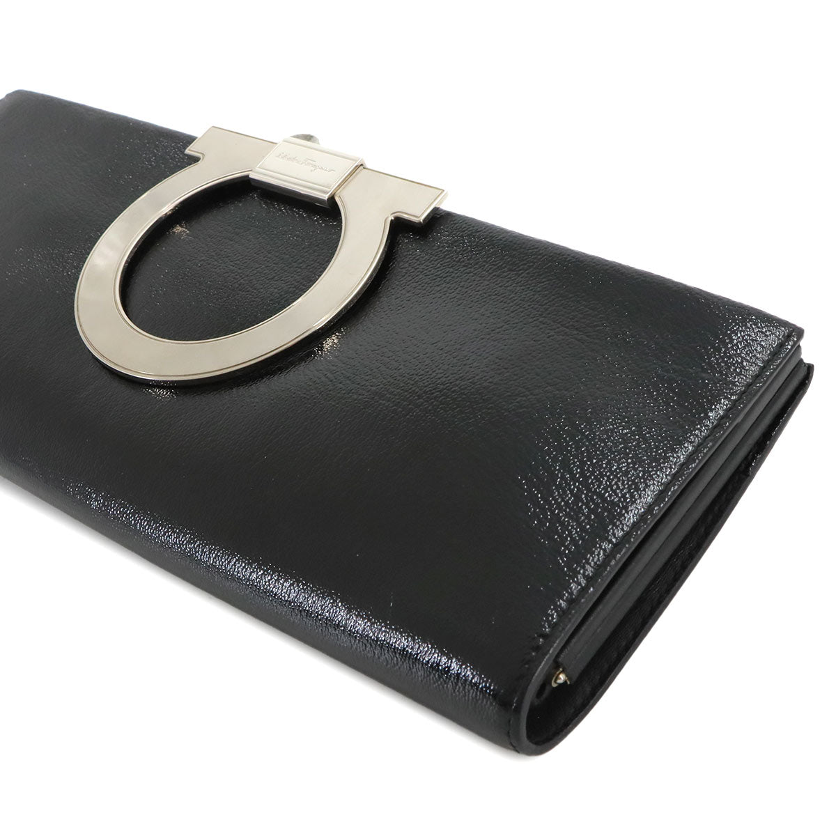 Gancini Chain Clutch Bag Leather Black 21 8459