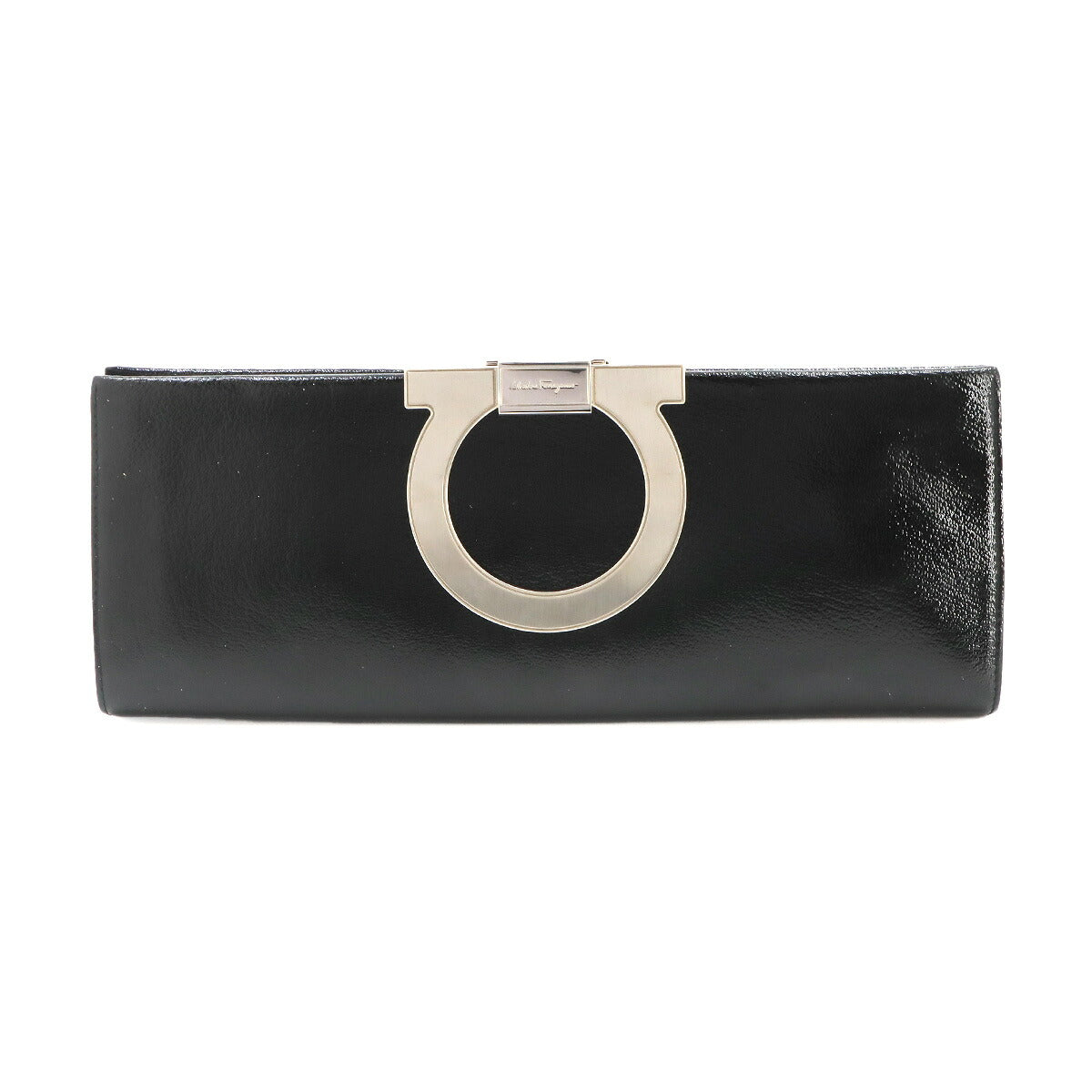 Gancini Chain Clutch Bag Leather Black 21 8459