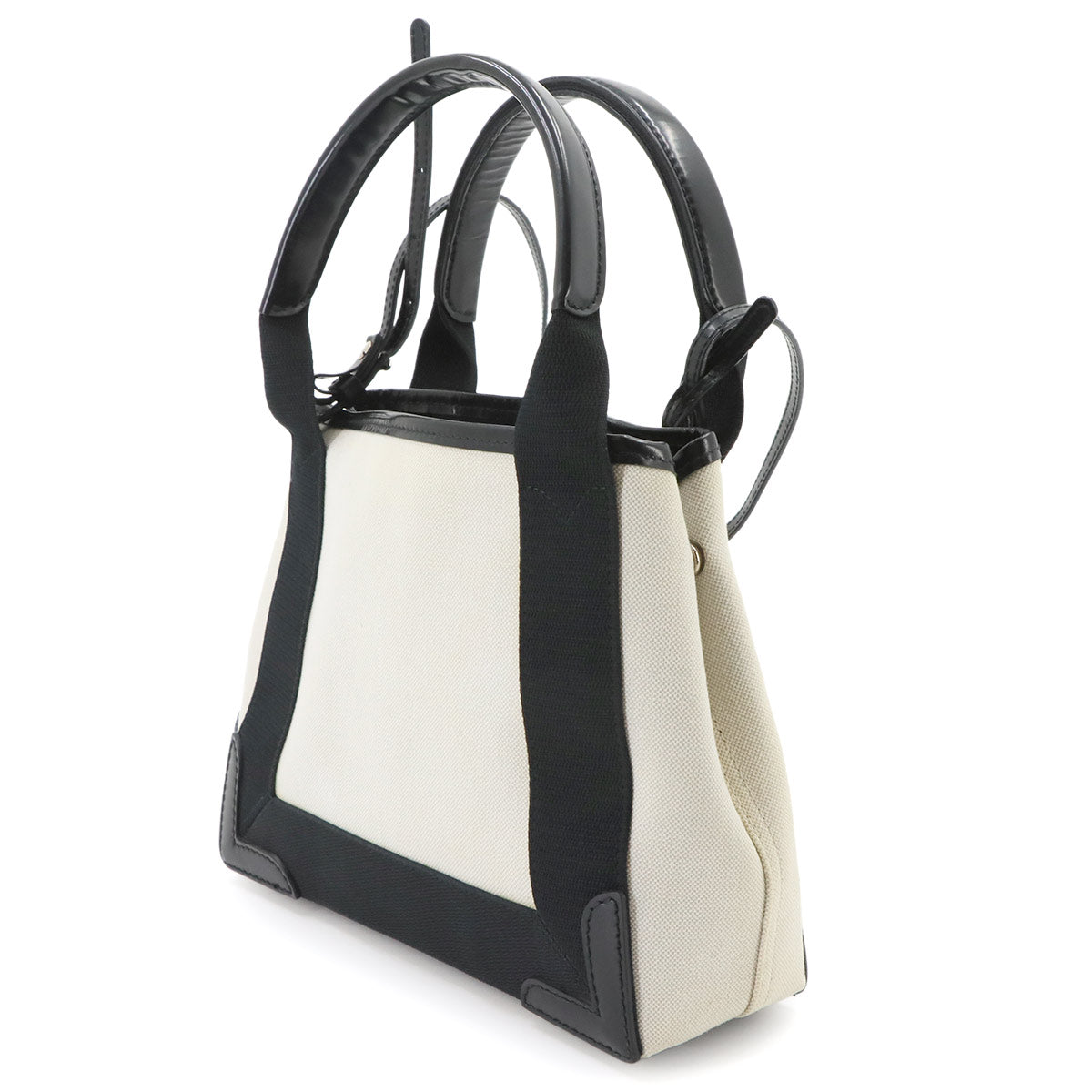 Navy Cabas XS 2way Tote Shoulder Bag Canvas Leather