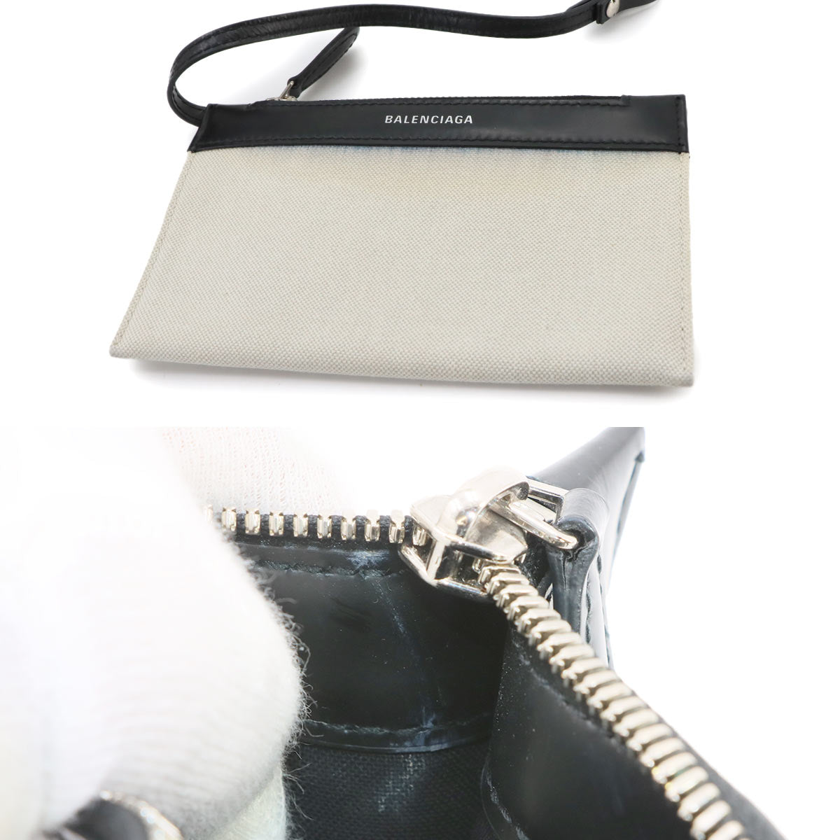 Navy Cabas XS 2way Tote Shoulder Bag Canvas Leather