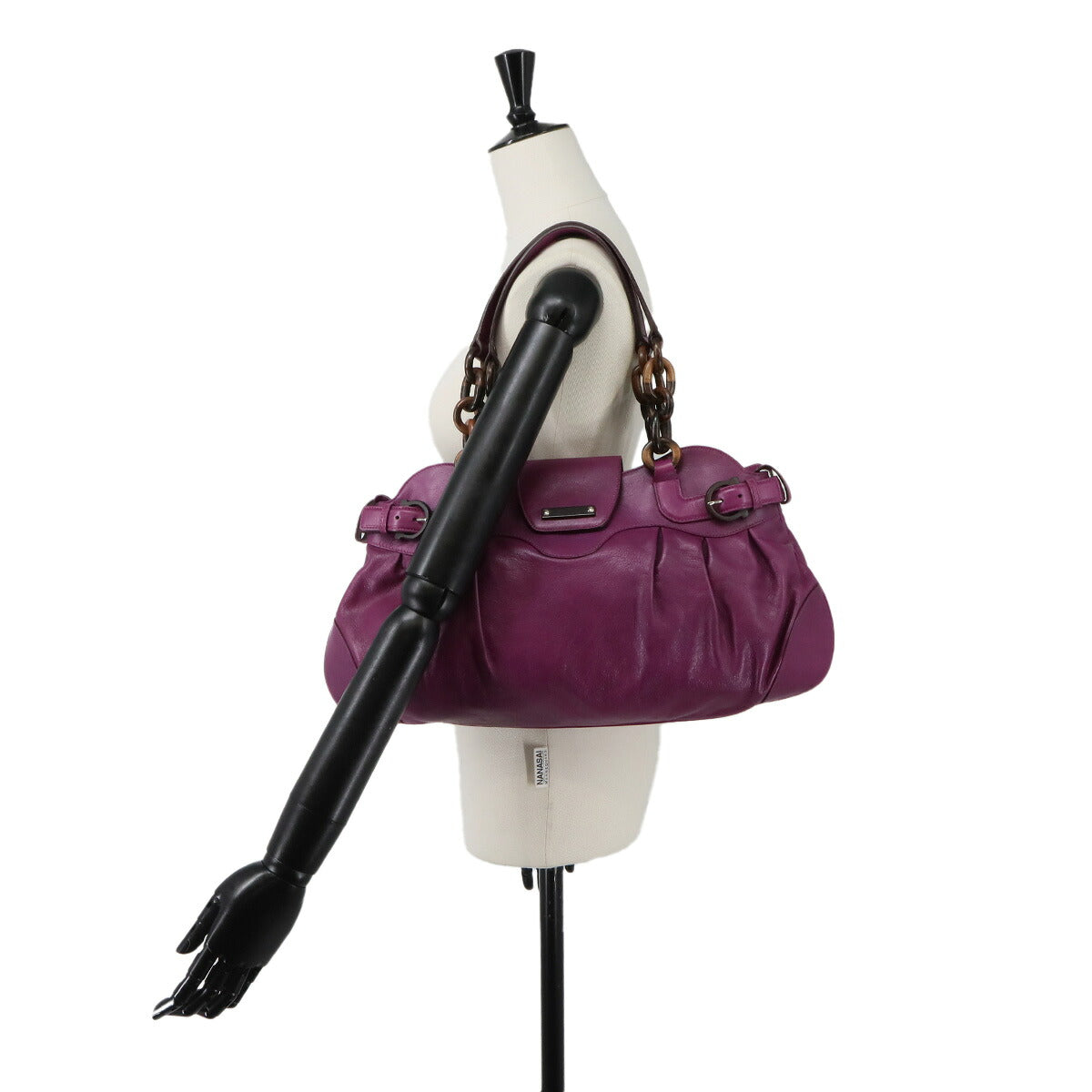 Gancini Wood Chain Shoulder Bag Leather Purple