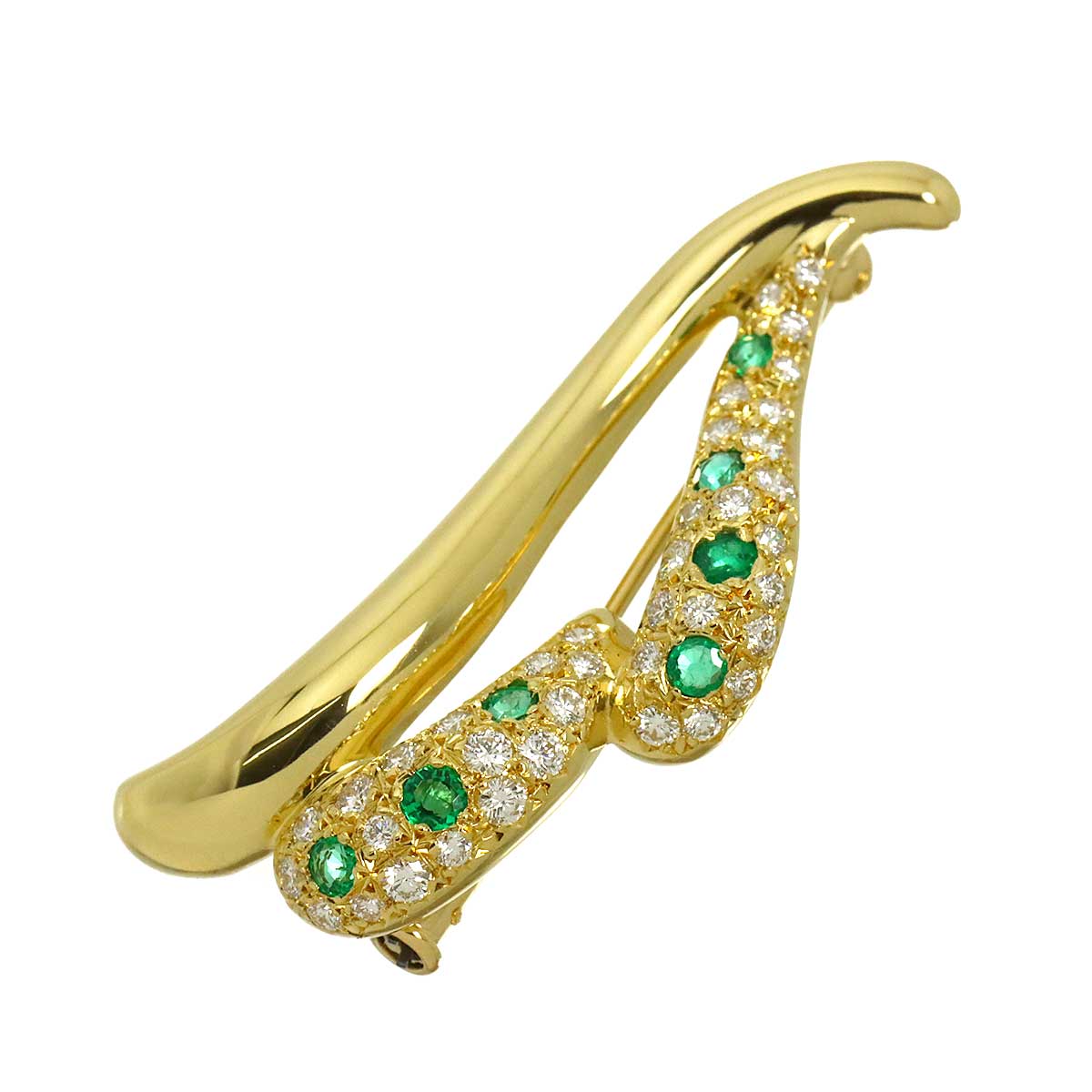 Diamond 0.58ct Emerald Brooch 18K YG 750