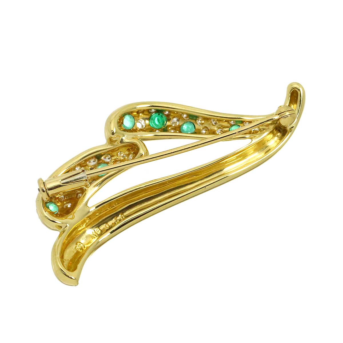 Diamond 0.58ct Emerald Brooch 18K YG 750