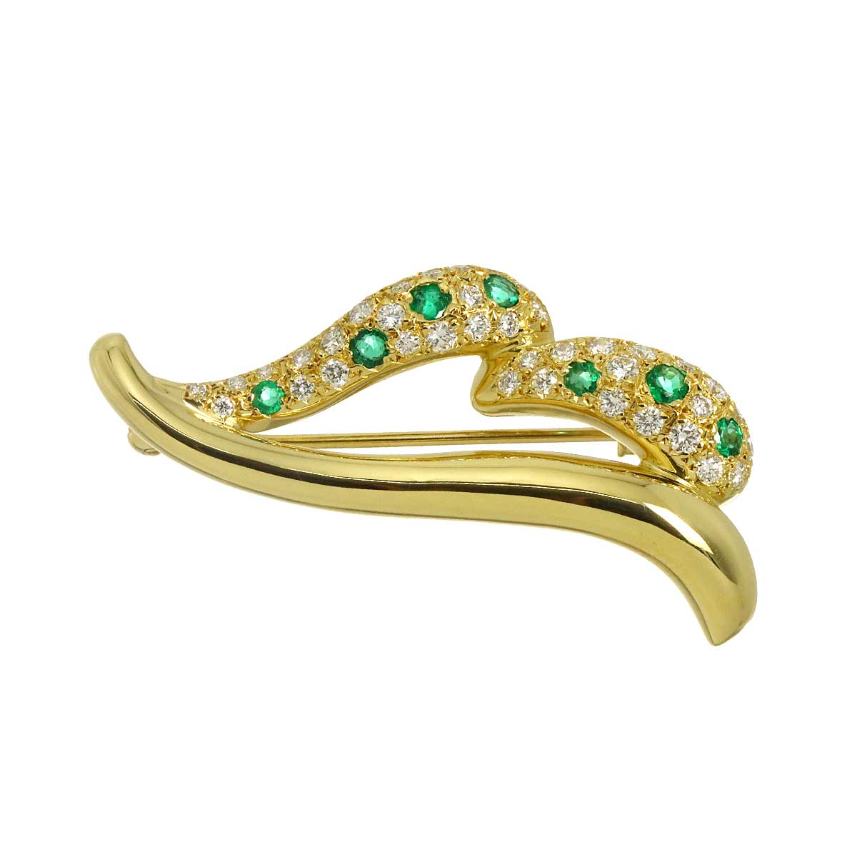 Diamond 0.58ct Emerald Brooch 18K YG 750