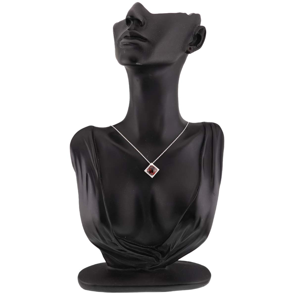 Garnet Diamond 0.21ct Necklace 18K White Gold 750