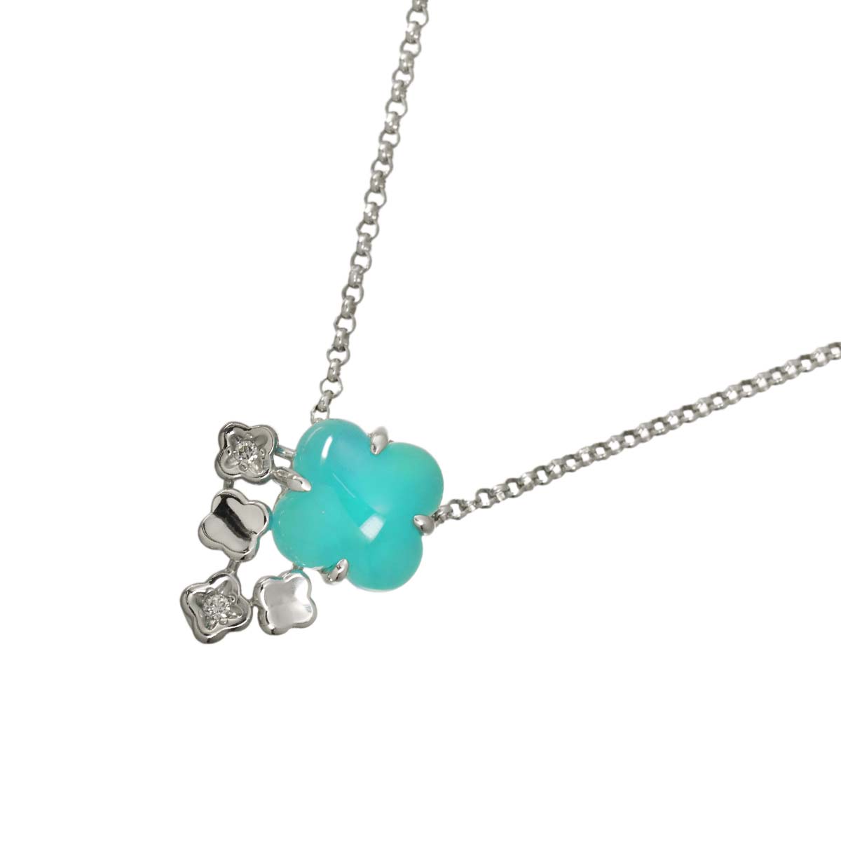 Chalcedony Diamond 0.01ct Necklace 18K WG White Gold 750