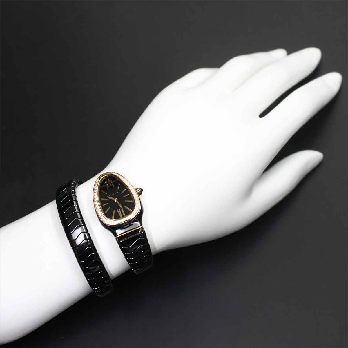 Serpenti SPC35BG Quartz K18PG Ceramic Ladies Watch