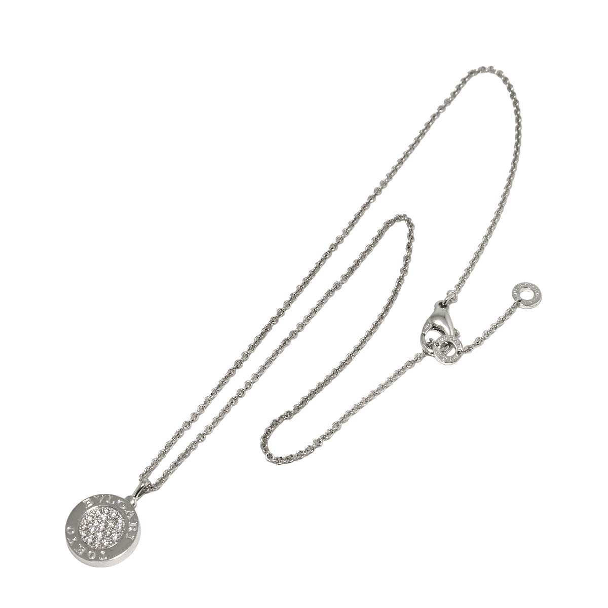 Double Logo Diamond Onyx Necklace 18K White Gold 750