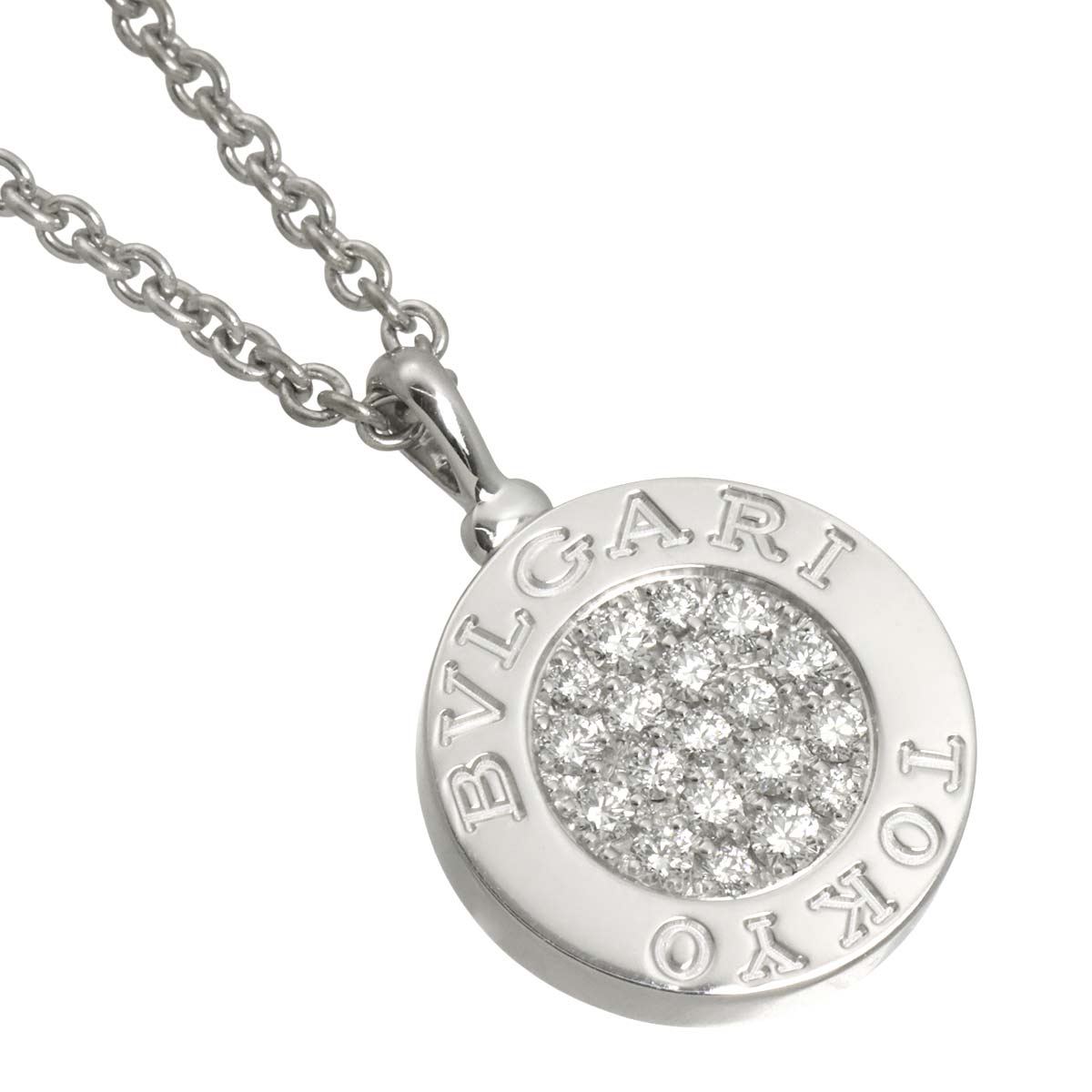 Double Logo Diamond Onyx Necklace 18K White Gold 750