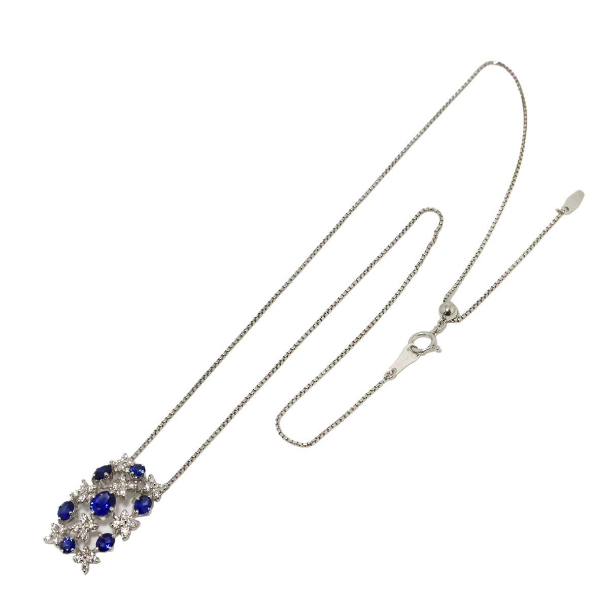 Sapphire 1.47ct Diamond 0.33ct Necklace 18K White Gold 750