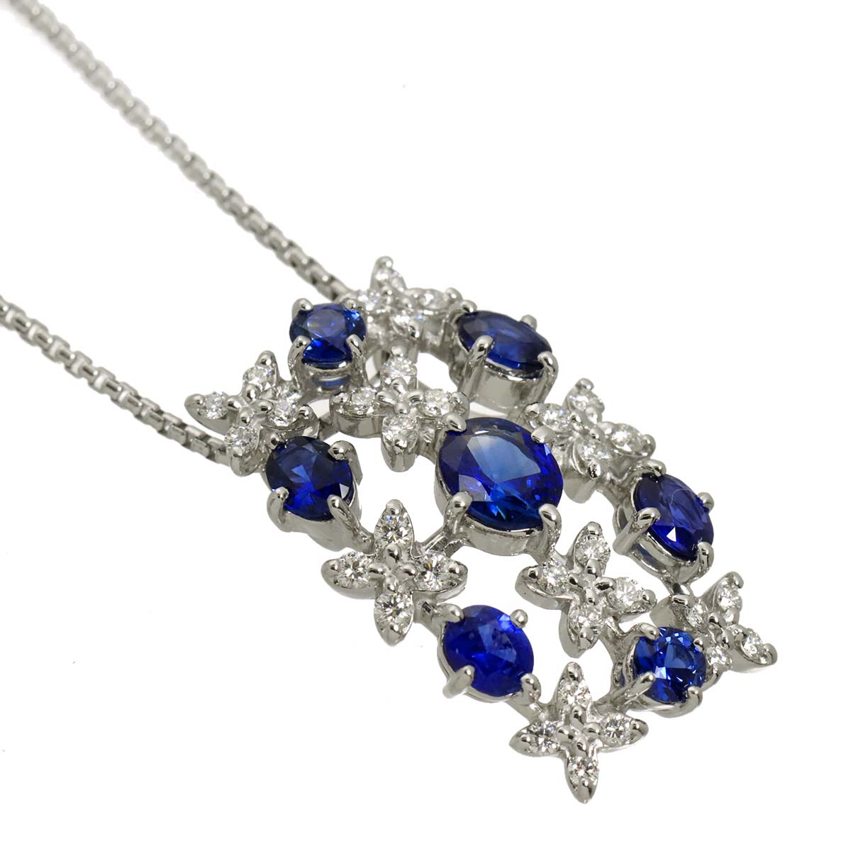 Sapphire 1.47ct Diamond 0.33ct Necklace 18K White Gold 750