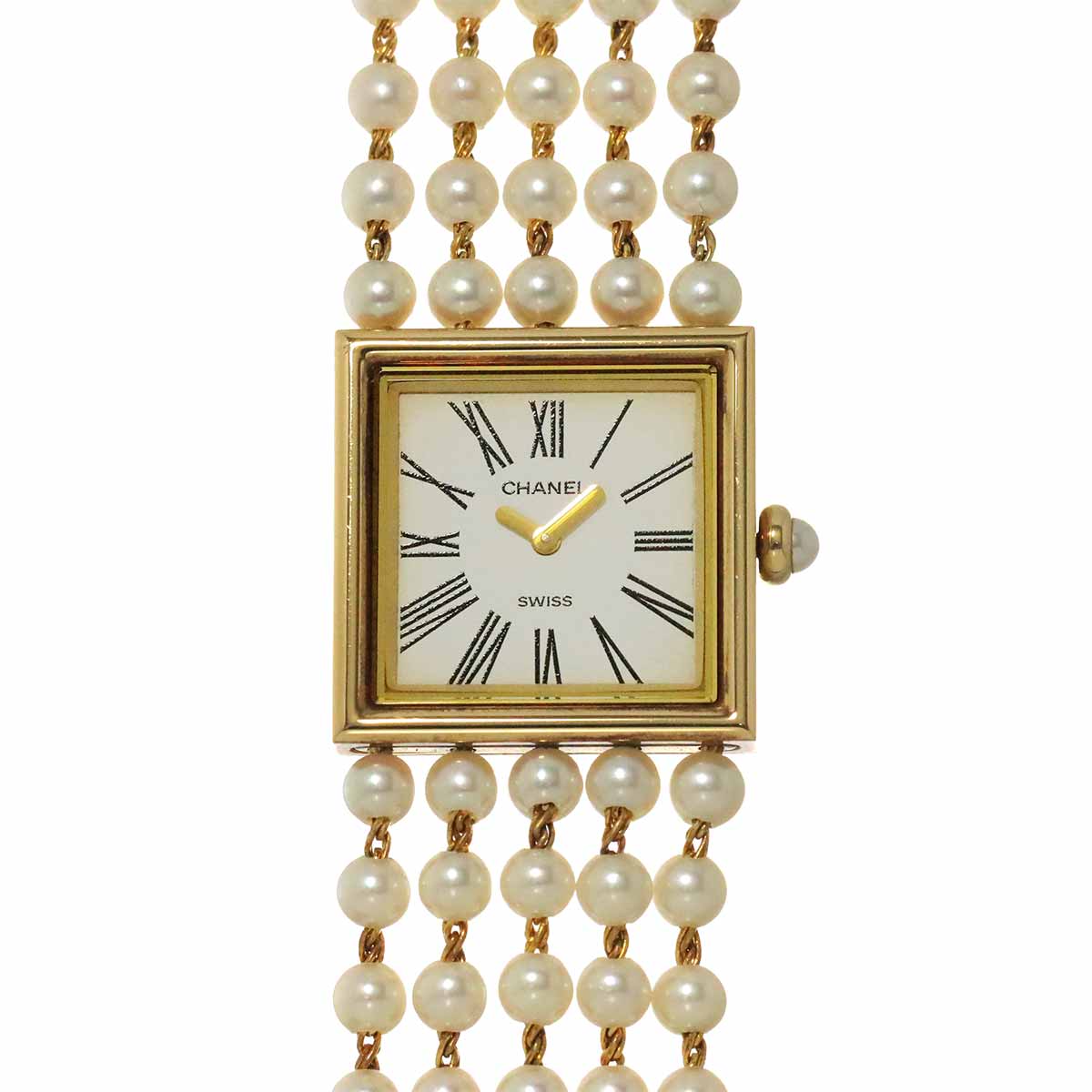 Mademoiselle Pearl Bracelet H0007 750 YG White Dial Ladies
