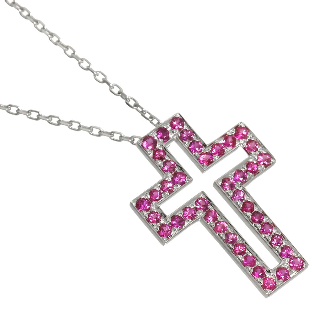 Open Cross Sapphire Necklace 18K WG 750