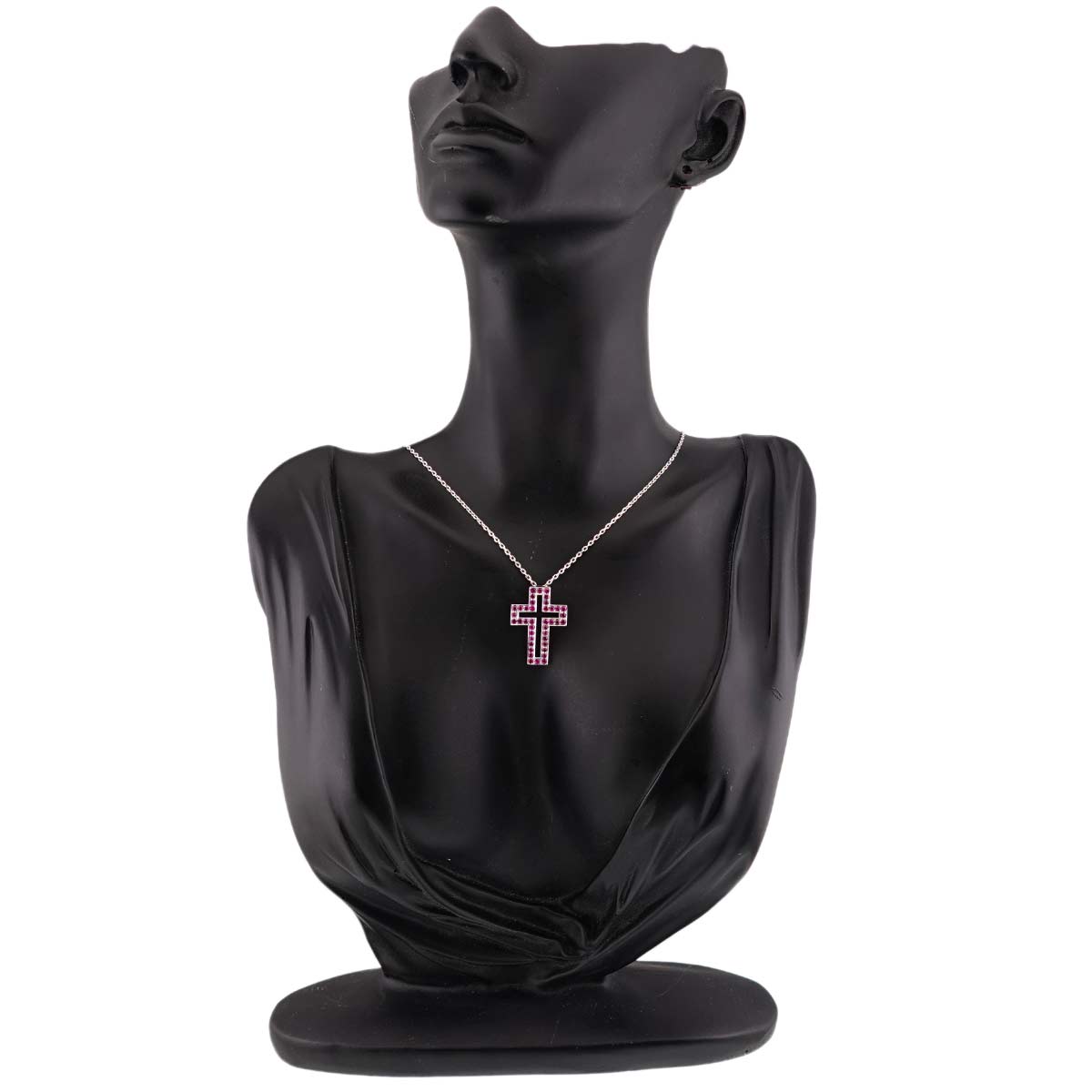 Open Cross Sapphire Necklace 18K WG 750